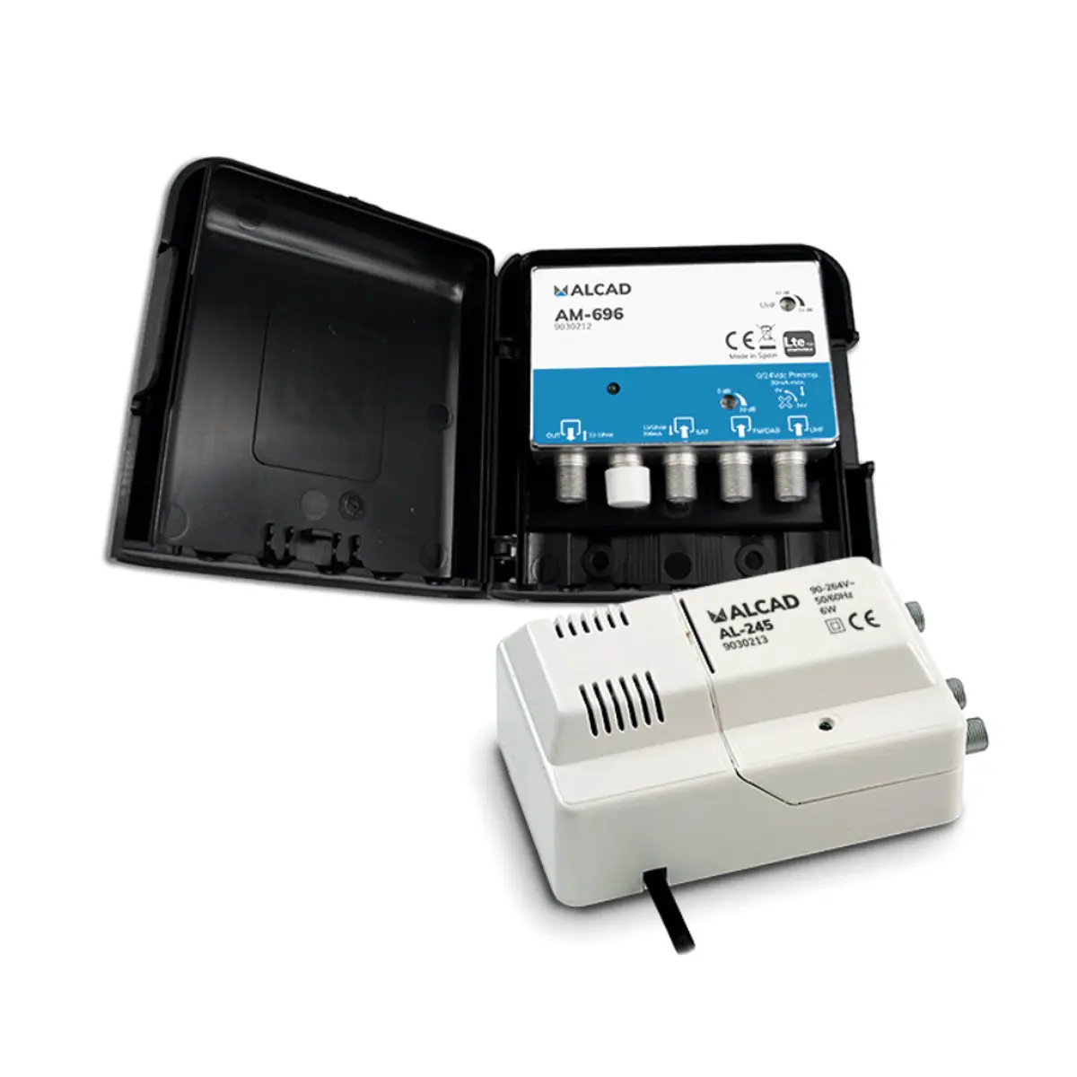 Zestaw dla anten naziemnych wmacniacz masztowy ALCAD AM-696 + zasilacz 12V AL-245 2x wyjście TV