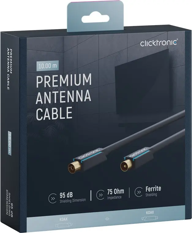 CLICKTRONIC Przyłącze kabel antenowy TV IEC gn.TV/wt.TV ekranowane 10m