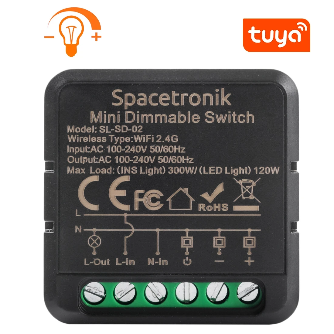 Dopuszkowy Mini ściemniacz światła dimmer Wi-Fi Smart Life Tuya  trójfazowy gwieździsty Spacetronik SL-SD-02