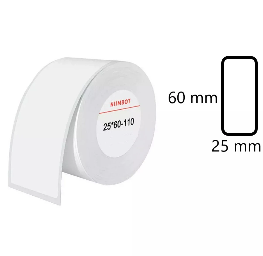 Etykiety na rolce do drukarek Niimbot z serii B białe 25x60mm 110 sztuk