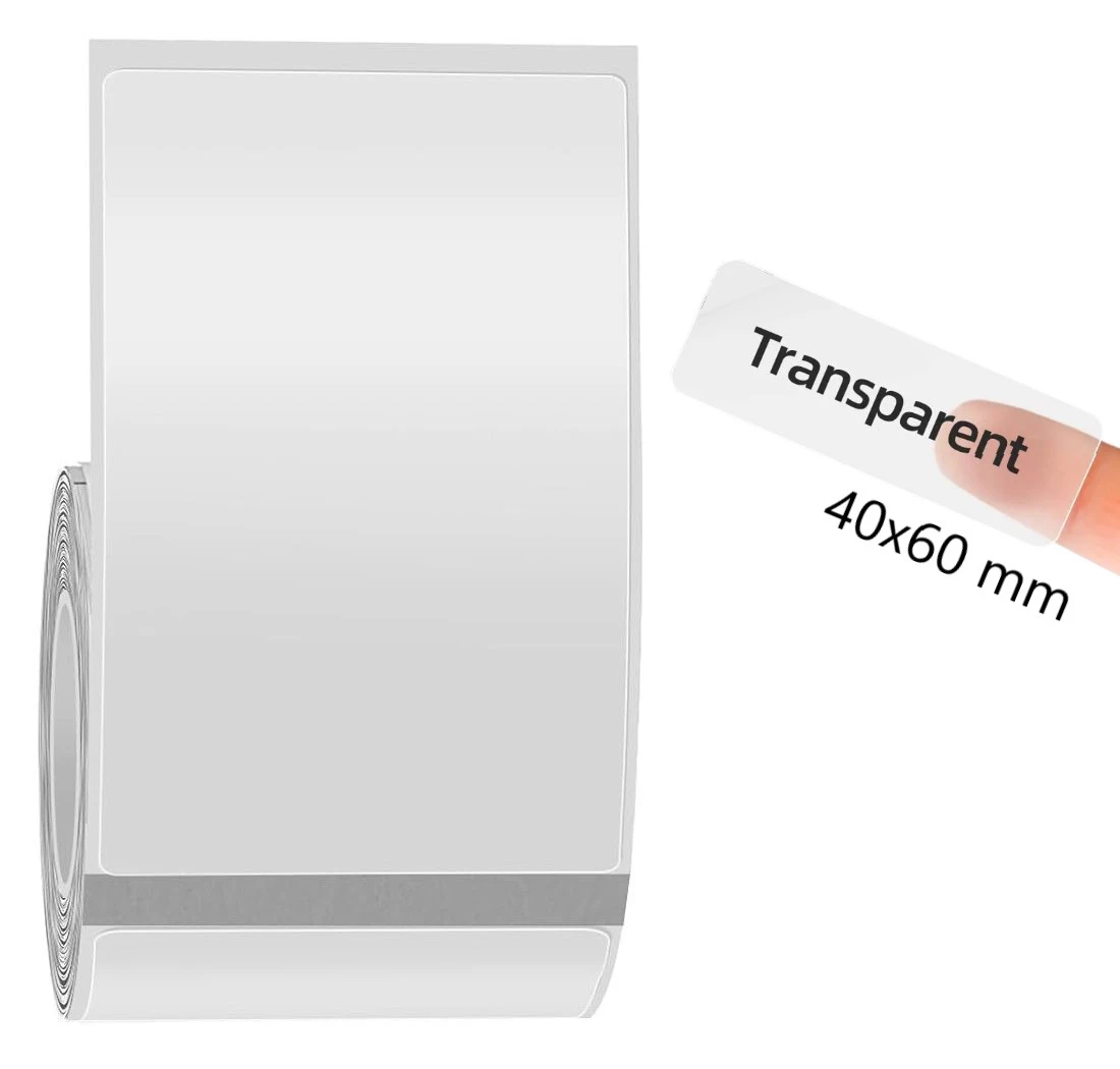 Etykiety na rolce do drukarek Niimbot z serii B przezroczyste 40x60mm 125 sztuk