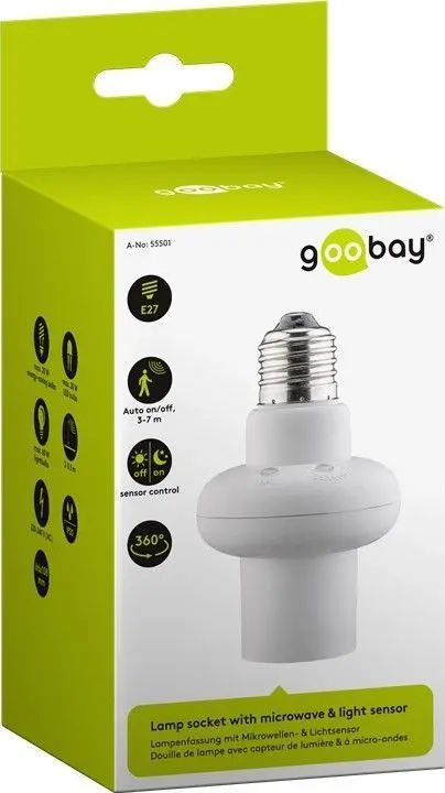 Gniazdo żarówki z czujnikiem światła i mikrofal E27 Goobay
