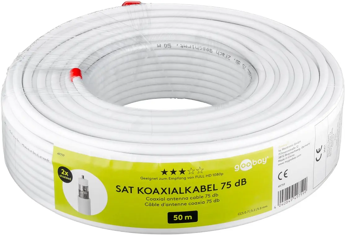 Kabel Koncentryczny RG6 Goobay 2xEKRAN 75dB CCS 50m