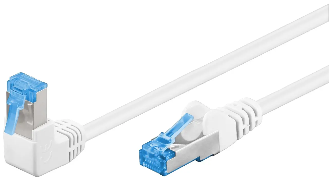 Kabel LAN Patchcord CAT 6A S/FTP KĄTOWY 1x90 biały 0,5m