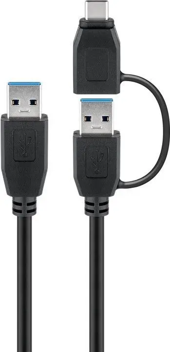 Kabel USB 3.0 A/A + Adapter USB-C czarny 1m