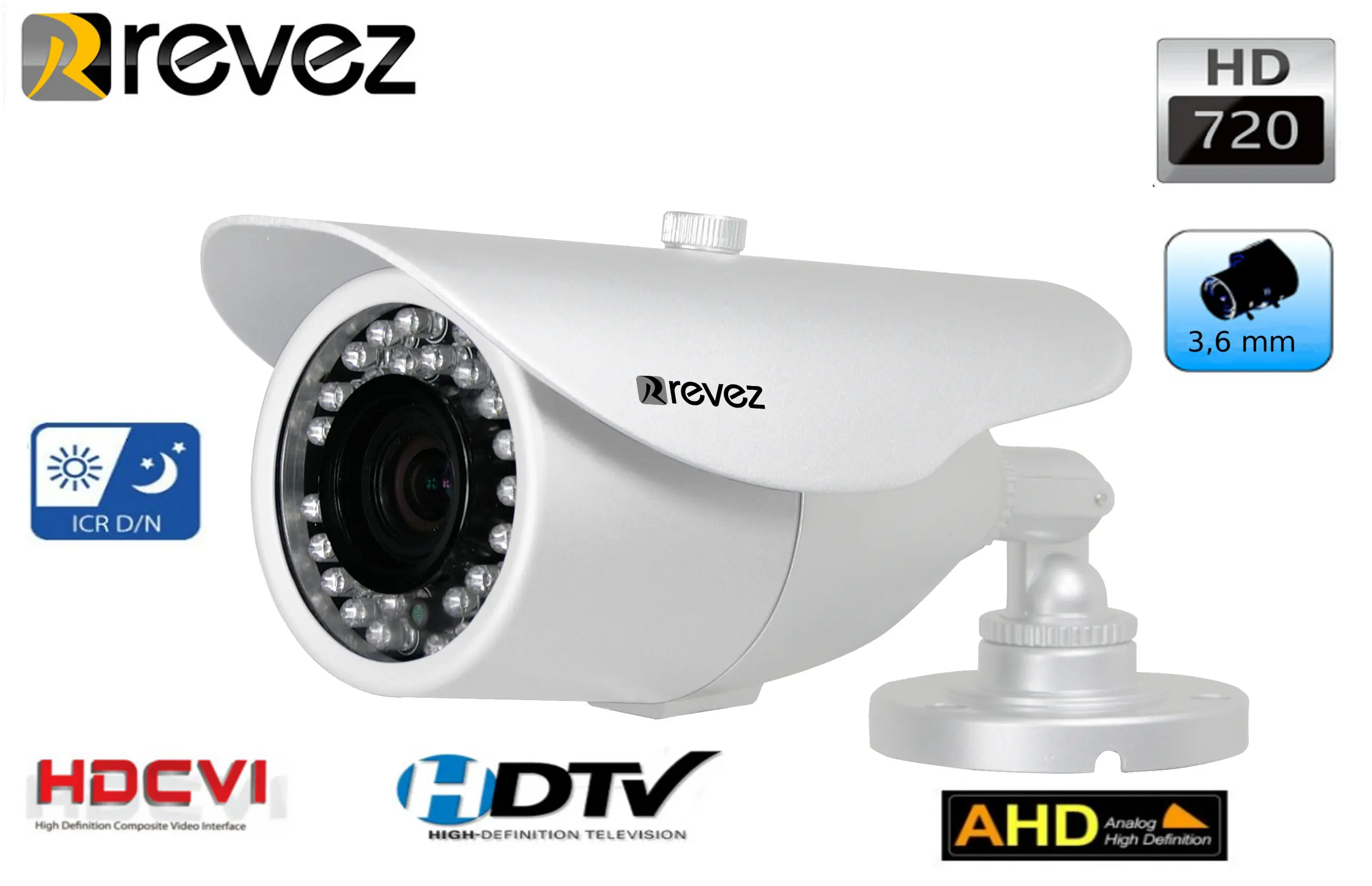 Kamera CCTV AHD  HD 720p Revez RZ-AHD-720-3V widoczność w nocy 15m IR