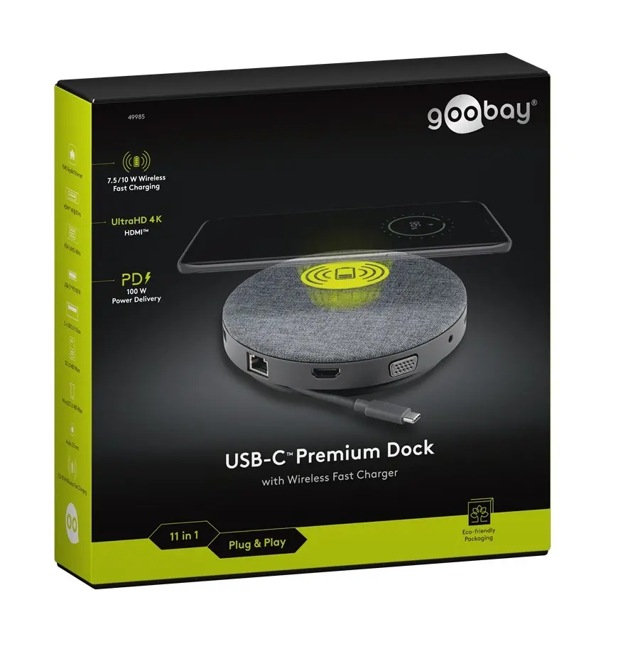 Multiport USB-C 11 w 1 na HDMI + USB-C z PD + 3x USB 3.0 + VGA + microSD + SD + AUX 3,5mm + RJ45 + Ładowarka Qi Goobay