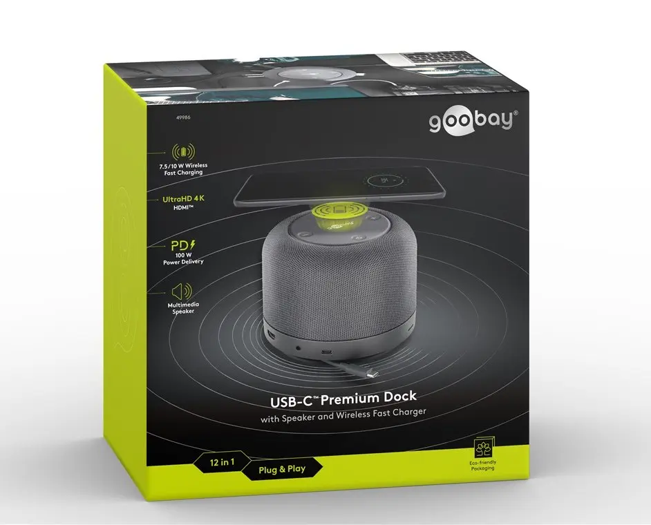 Multiport USB-C 12 w 1 na HDMI + USB-C z PD + 3x USB 3.0 + USB 2.0 + microSD + SD + AUX 3,5mm + RJ45 + Głośnik + Ładowarka Qi Goobay