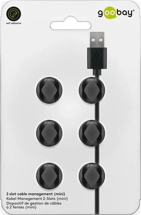 Organizer kabli na 2 przewody samoprzylepny 3M 6 szt czarny Goobay