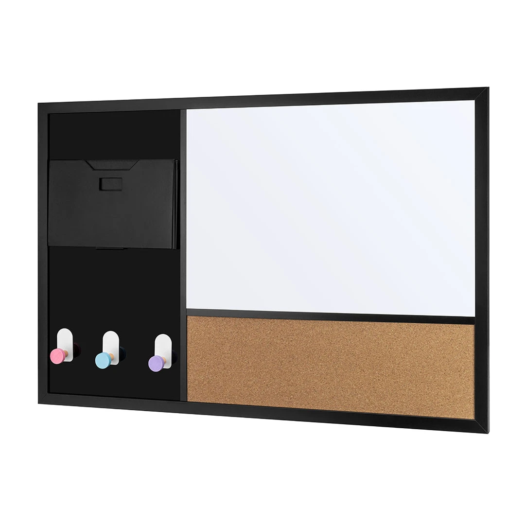 Tablica magnetyczna combo OUTLET do notatek suchościeralna + korkowa 900x600 mm z 3 uchwytami i teczką na dokumenty