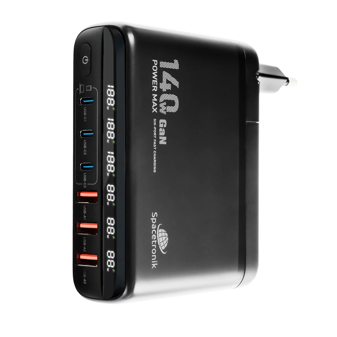 Stacja ładująca GaN 140 W Spacetronik SR103, LED, 6 portów USB (3A3C), PD+QC3.0