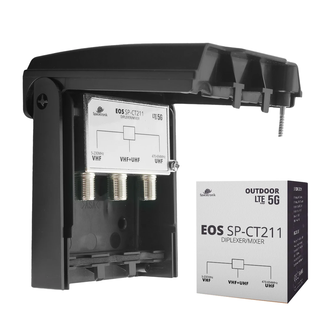 Sumator sygnału naziemnego DVB-T/T2  antena UHF +  antena VHF (BIII/DAB ) Spacetronik SP-CT211