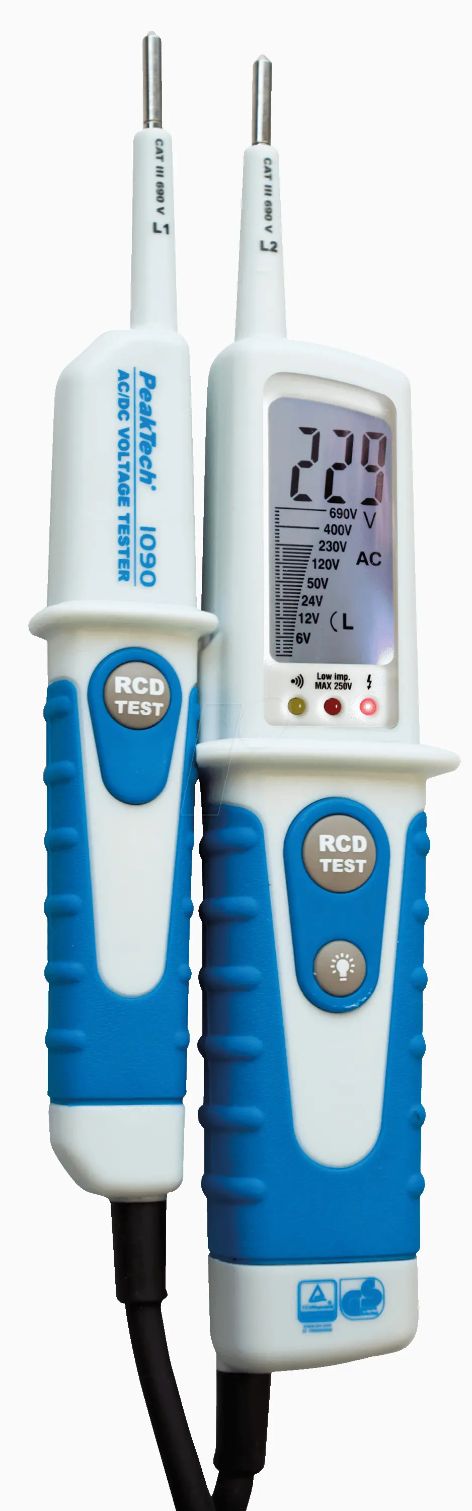 Dwubiegunowy tester napięcia prądu AC DC z LCD 12- 690V PeakTech 1090