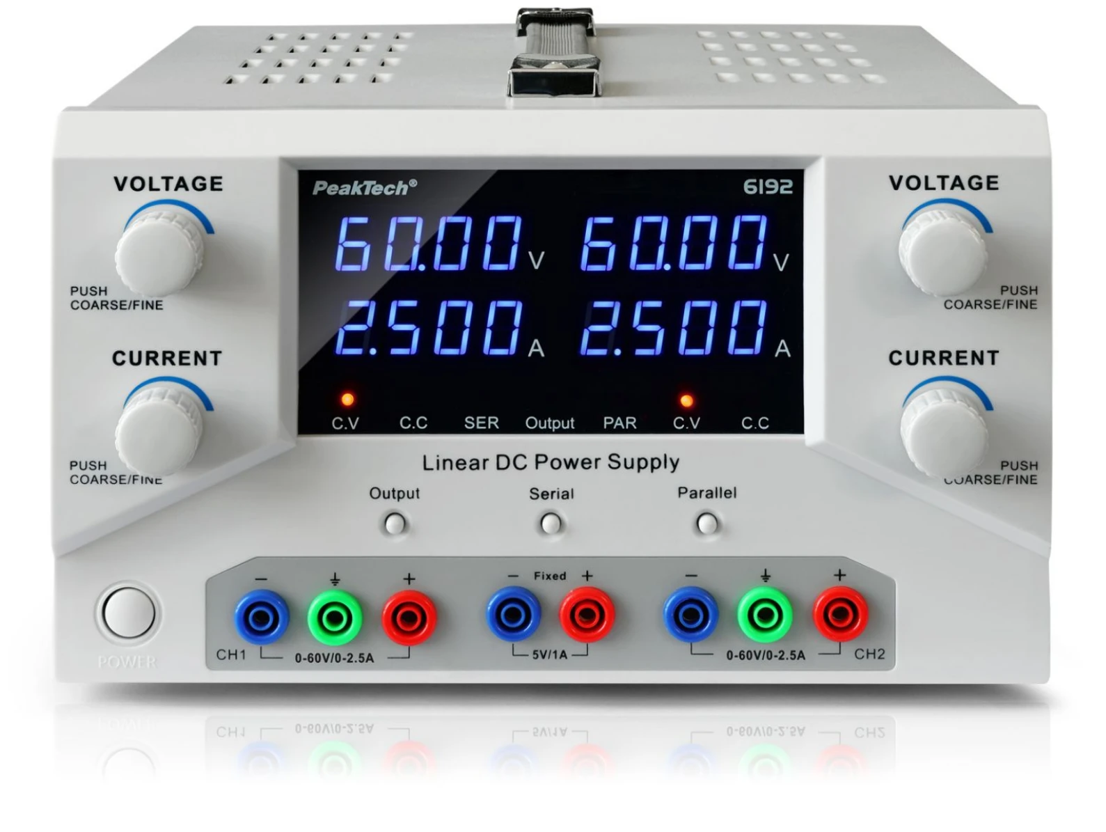 Zasilacz laboratoryjny dwukanałaowy 2x 60V 2,5A DC USB PeakTech 6192