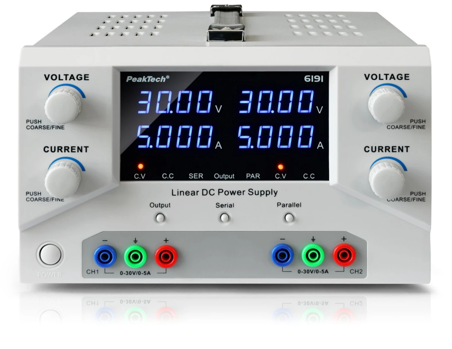 Zasilacz laboratoryjny dwukanałaowy 2x 30V 5A DC PeakTech 6191