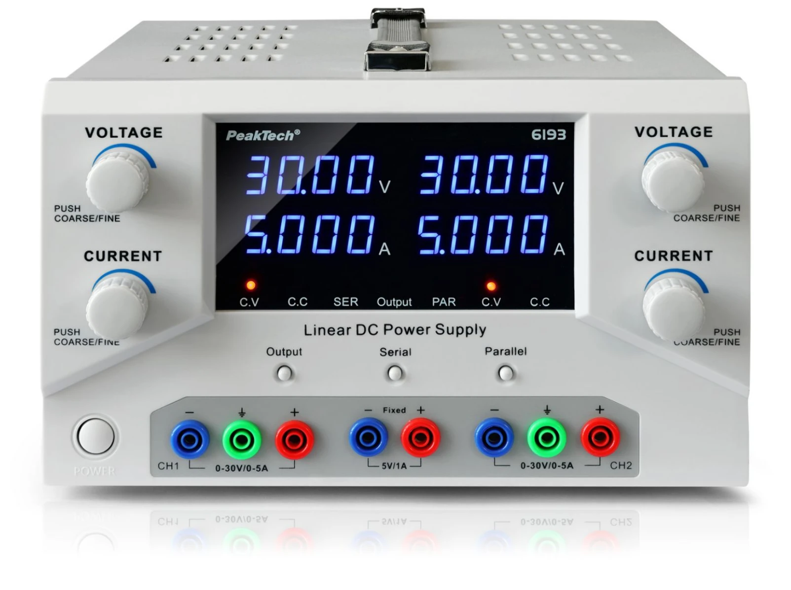 Zasilacz laboratoryjny dwukanałaowy 2x 30V 5A DC USB PeakTech 6193