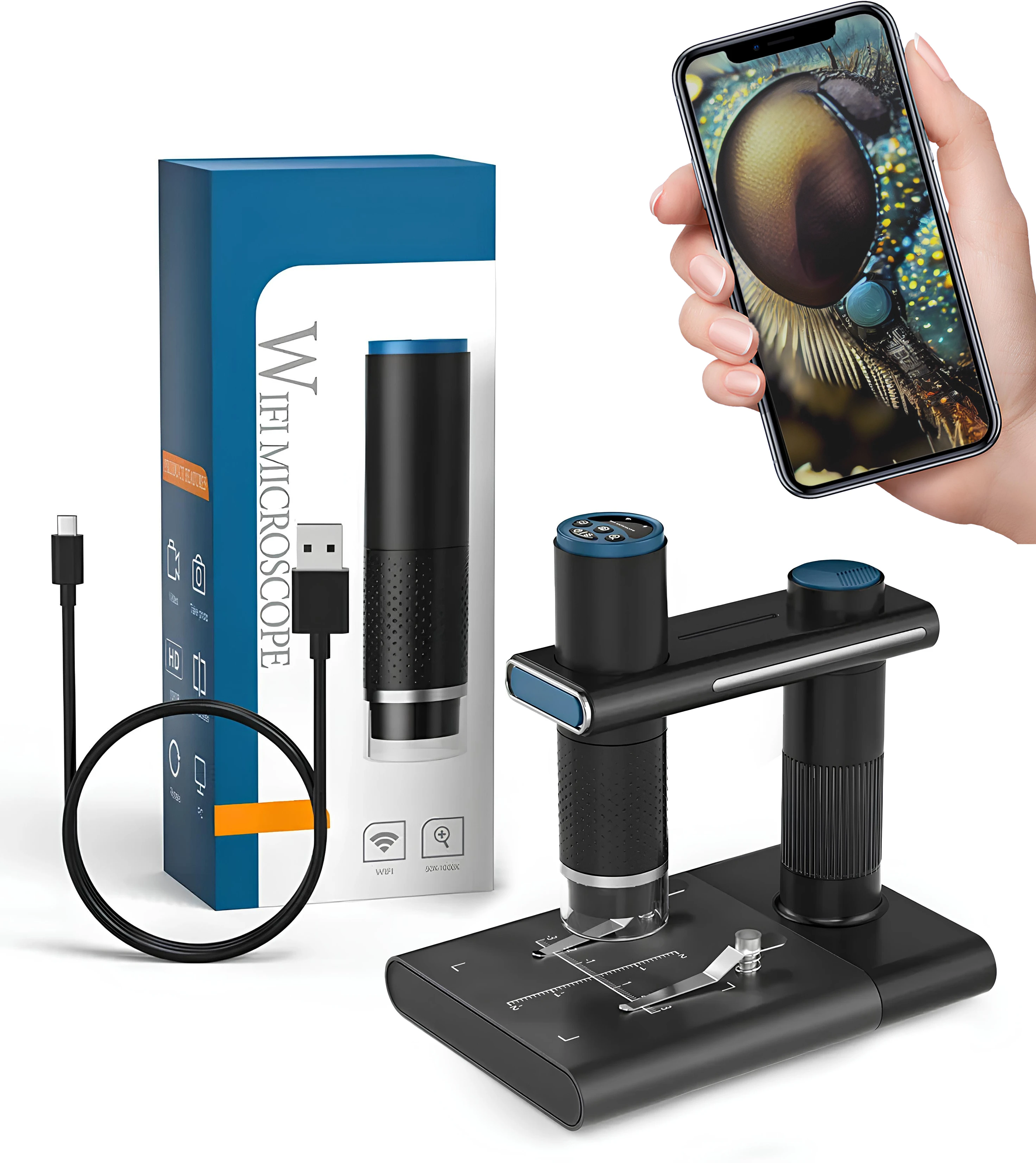 Zestaw Mikroskop cyfrowy bateria WiFi 2 MP 1080p manual zoom Spacetronik SP-MS01B