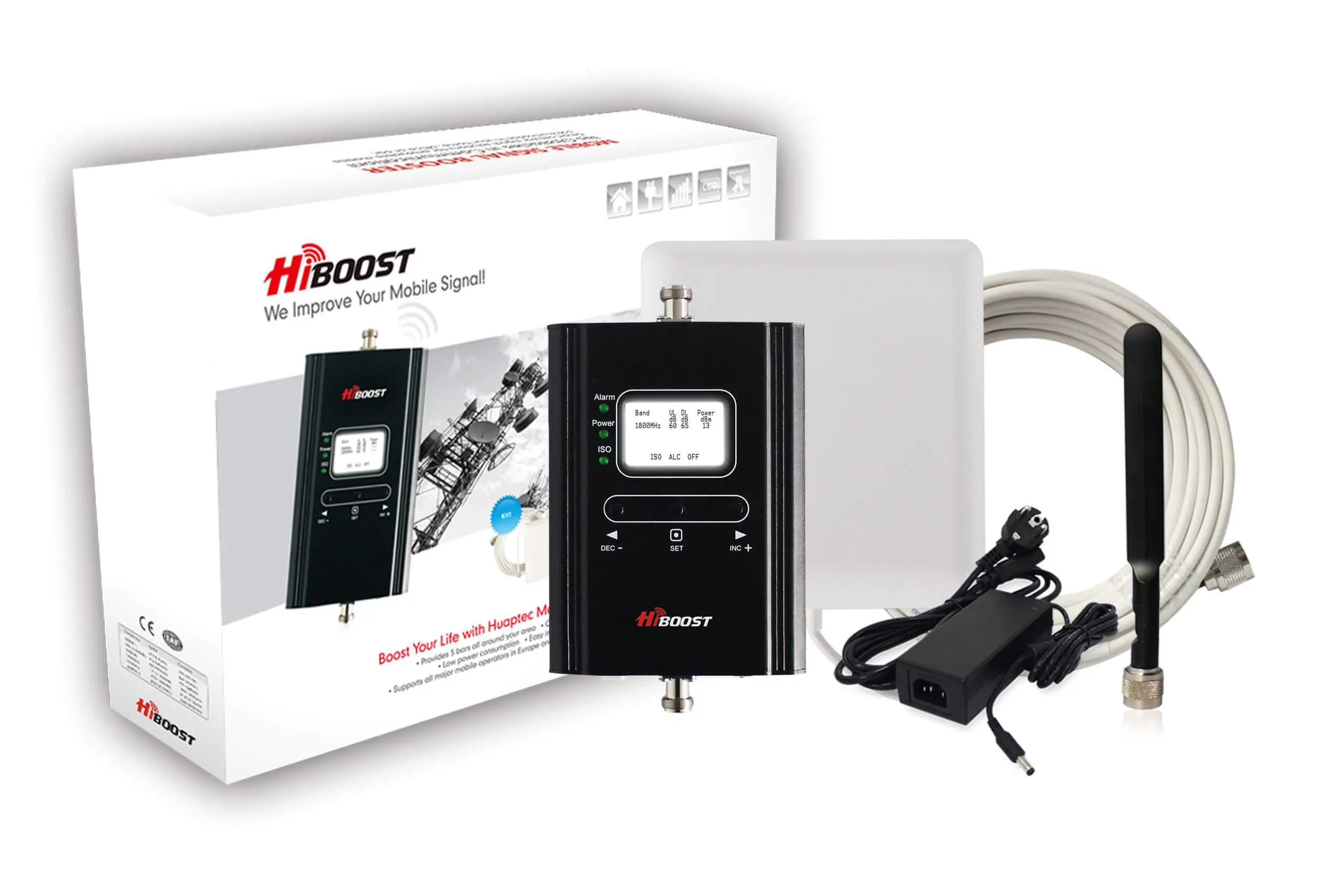 Zestaw Repeater GSM 4G/LTE HiBoost Hi13-DCS 1800 MHz (zestaw z antenami i okablowaniem)