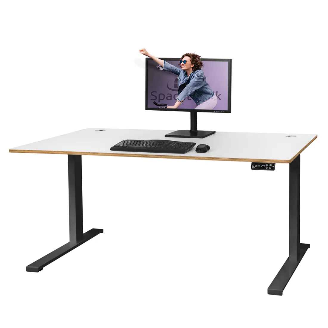 Biurko z regulowanym blatem 160x80 Vegard Spacetronik SPE-P252BW6 + przepusty kablowe