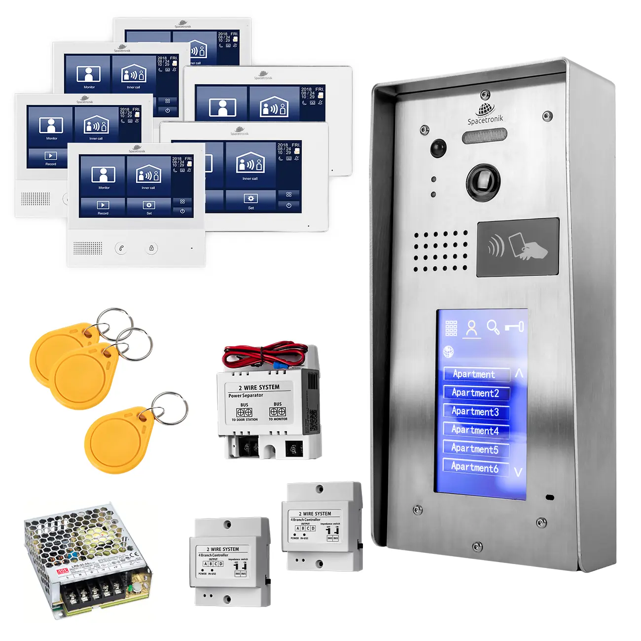 Zestaw wideodomofon sześciorodzinny Spacetronik DiO NFC